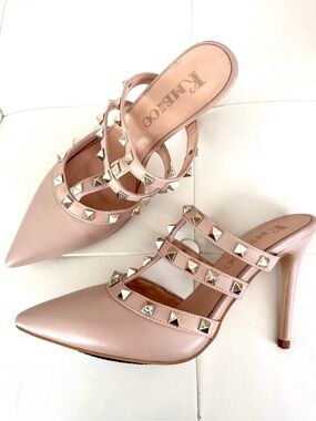Blush Pink Studded Pointed-Toe Heels
